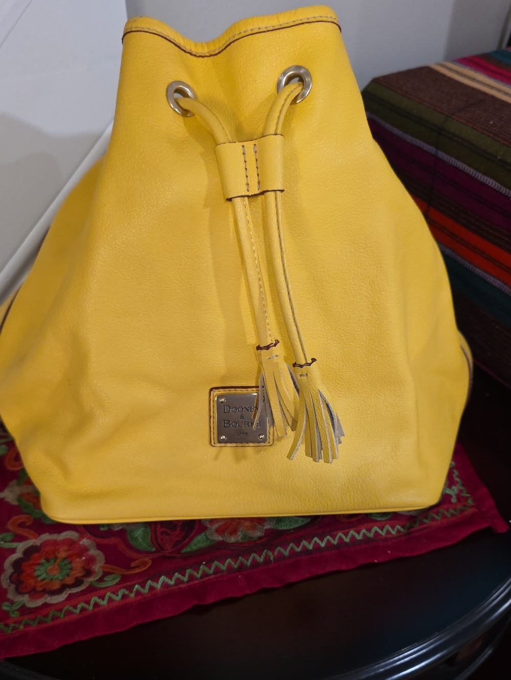 Dooney & Bourke Bright Yellow Leather Drawstring Bucket Bag
